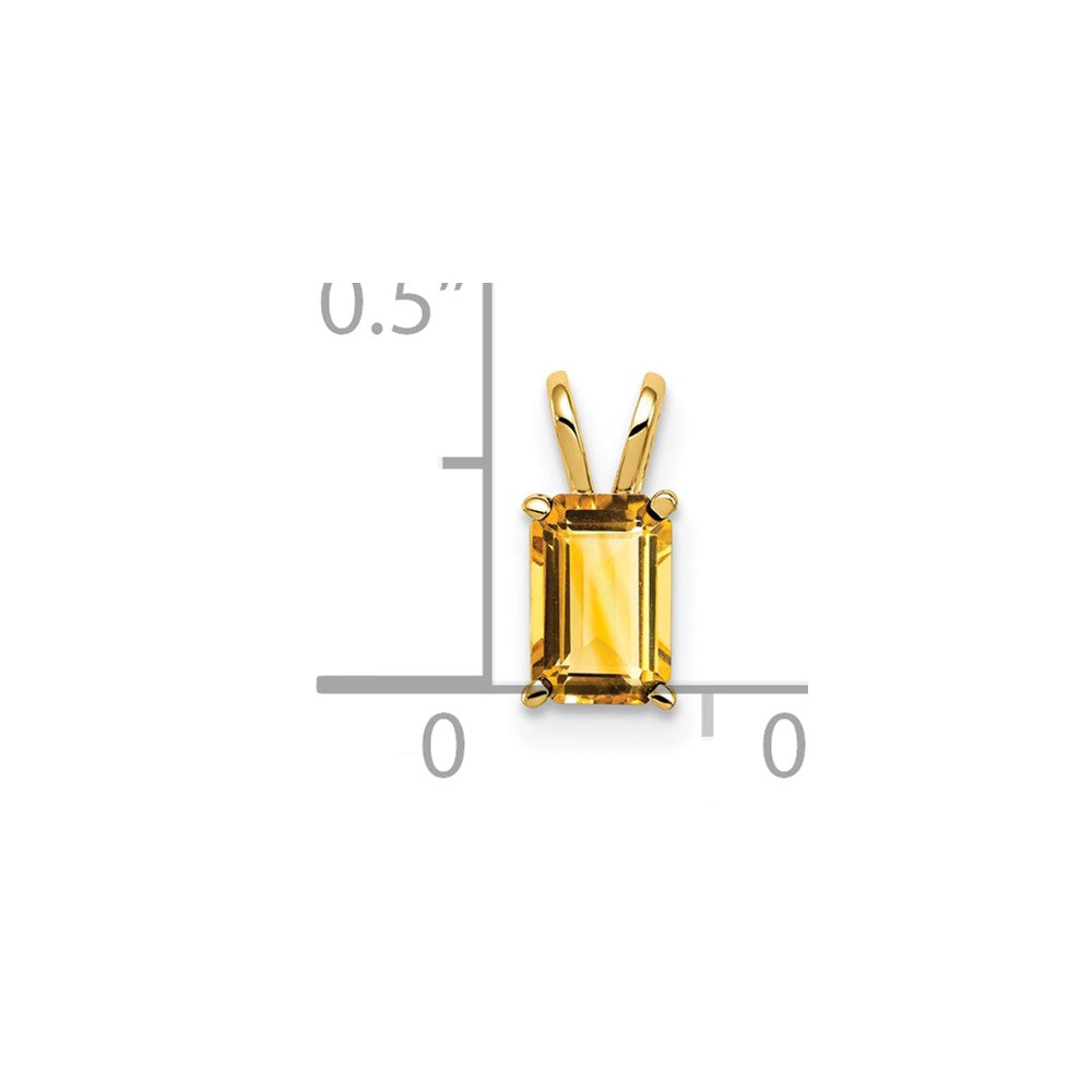 14k yellow gold 6x4mm emerald cut citrine pendant xp419ci