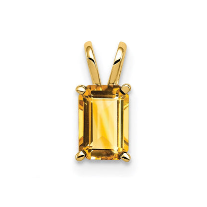 14k yellow gold 6x4mm emerald cut citrine pendant xp419ci