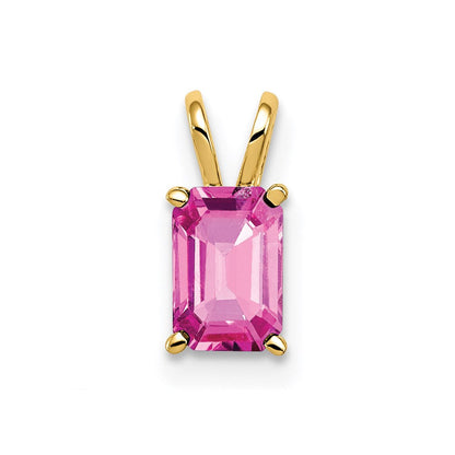14k yellow gold 6x4mm emerald cut pink sapphire pendant xp419sp