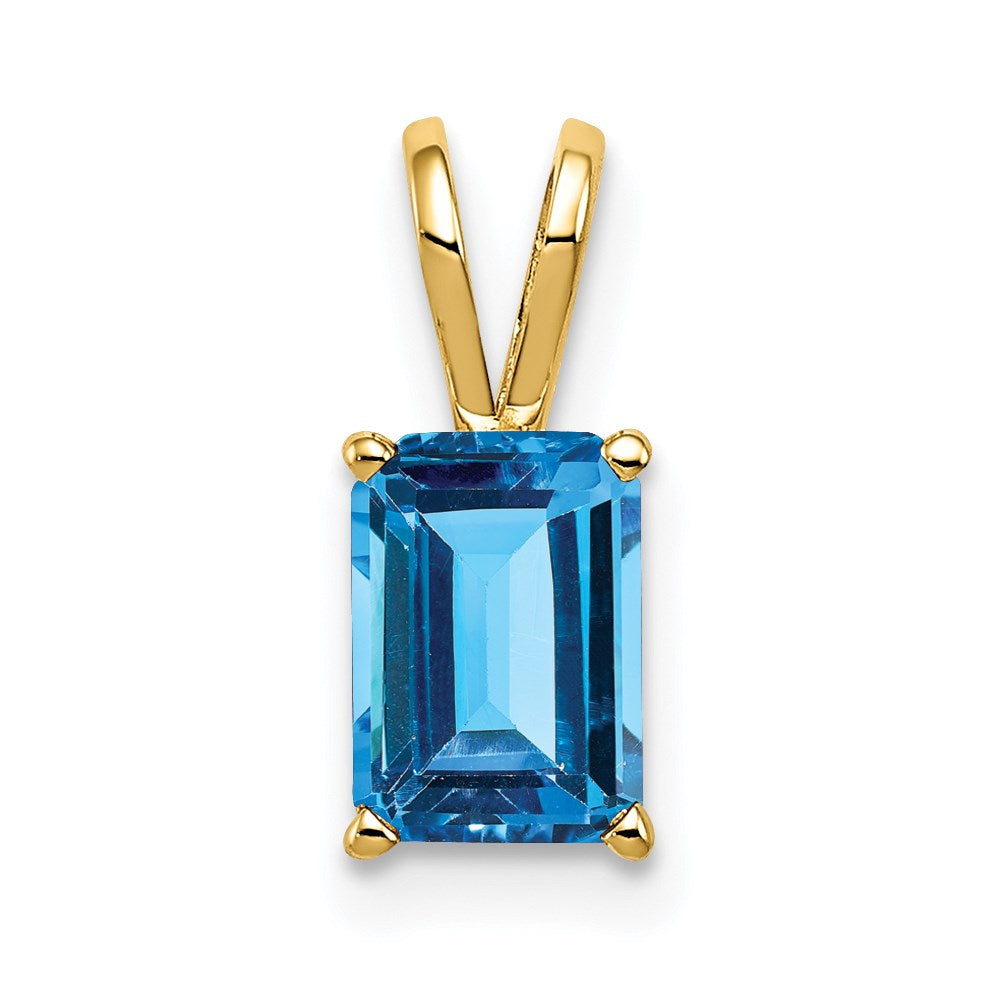 14k yellow gold 7x5mm emerald cut blue topaz pendant xp420bt