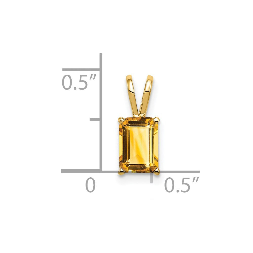 14k yellow gold 7x5mm emerald cut citrine pendant xp420ci