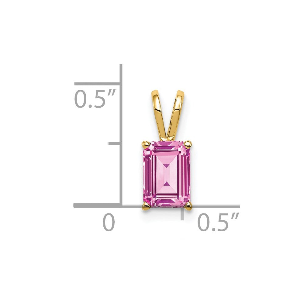 14k Yellow Gold 7x5mm Emerald Cut Pink Tourmaline pendant