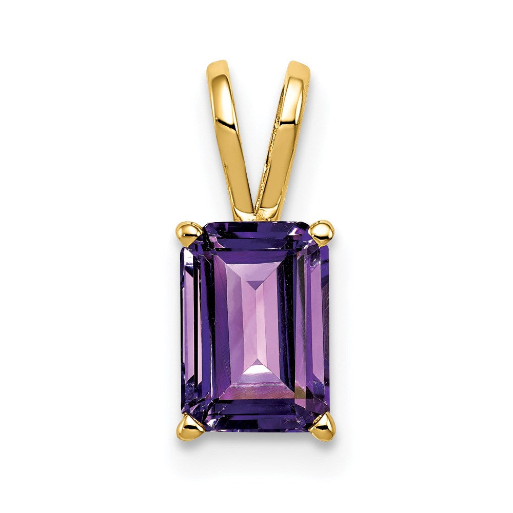 14k yellow gold 8x6mm emerald cut amethyst pendant xp421am