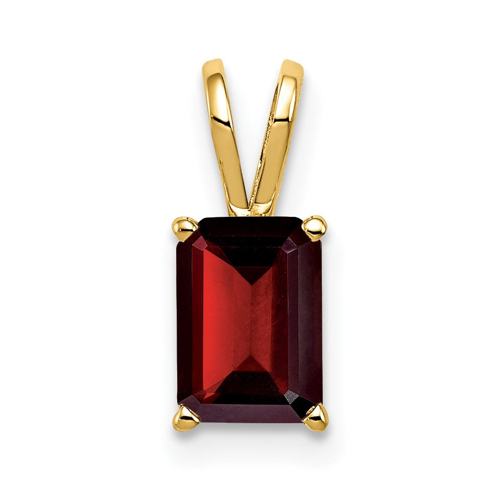 14k yellow gold 8x6mm emerald cut garnet pendant xp421ga
