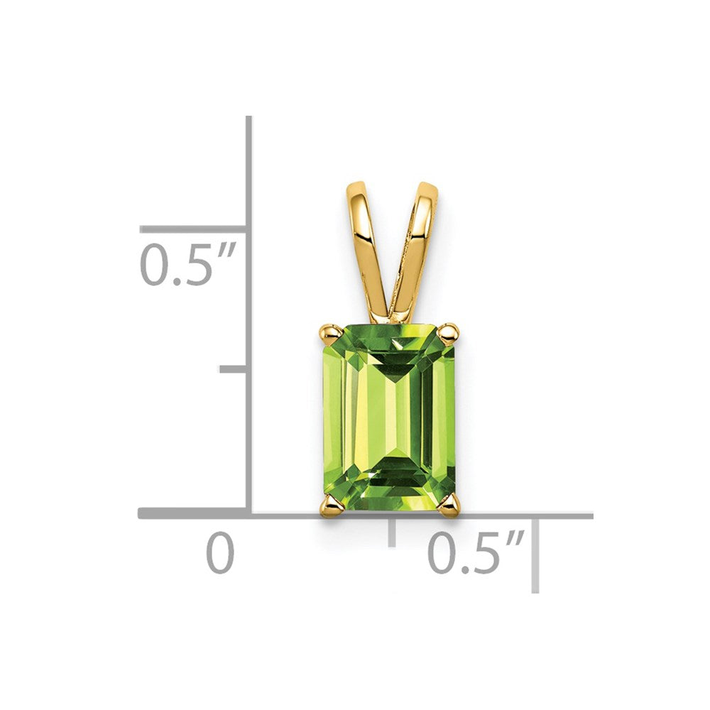 14k yellow gold 8x6mm emerald cut peridot pendant xp421pe