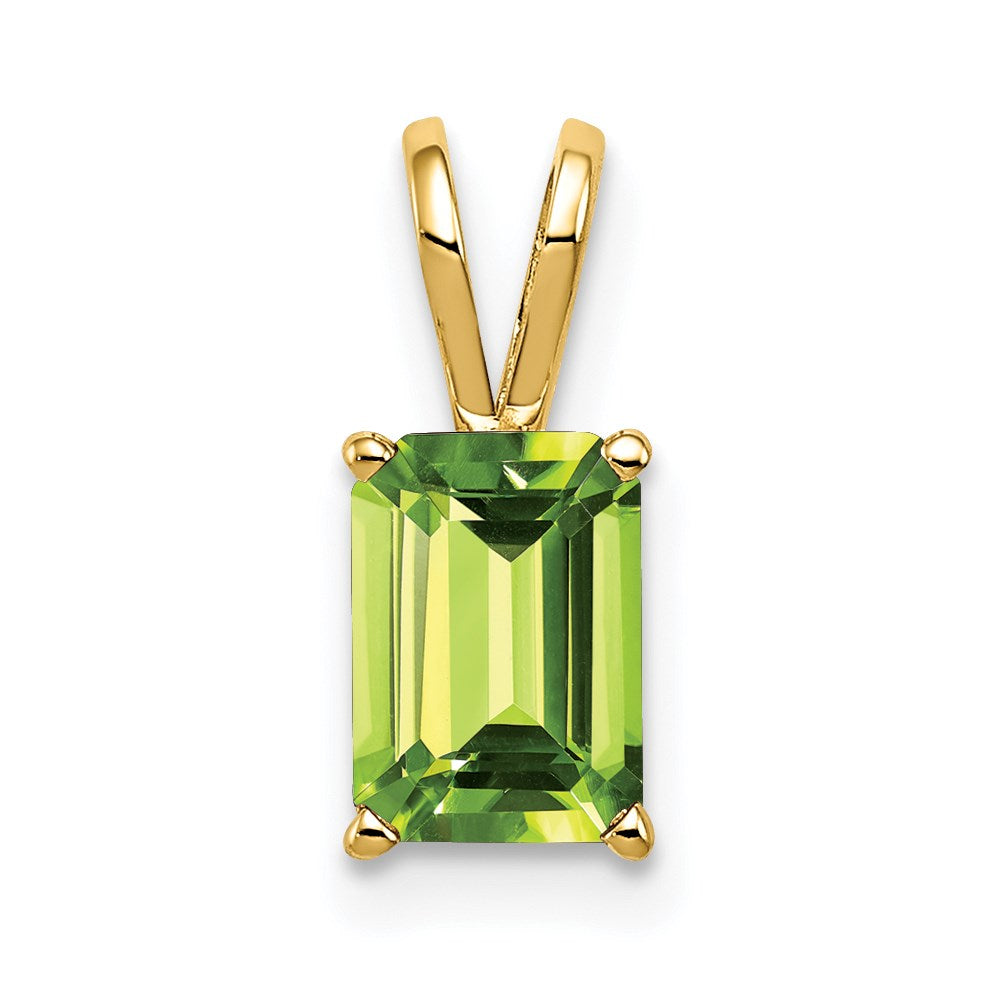 14k yellow gold 8x6mm emerald cut peridot pendant xp421pe