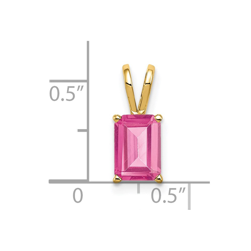 14k Yellow Gold 8x6mm Emerald Cut Pink Tourmaline pendant