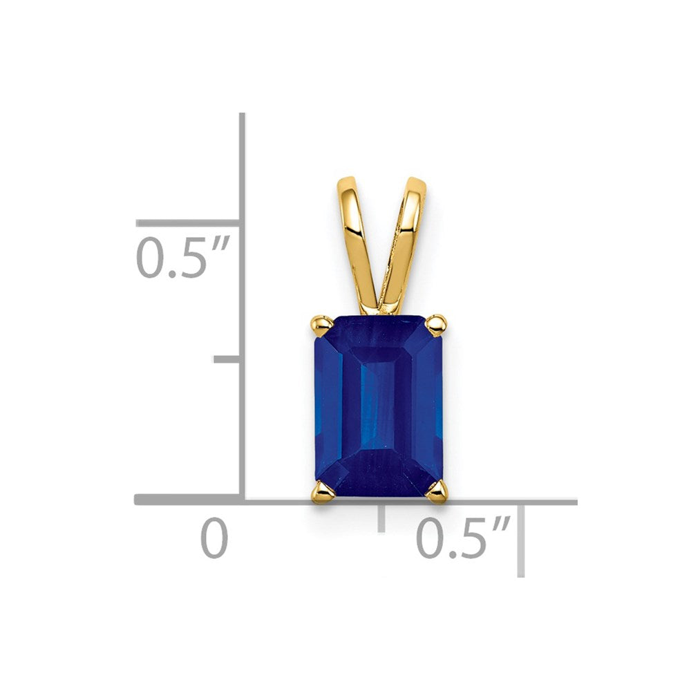14k yellow gold 8x6mm emerald cut sapphire pendant xp421s