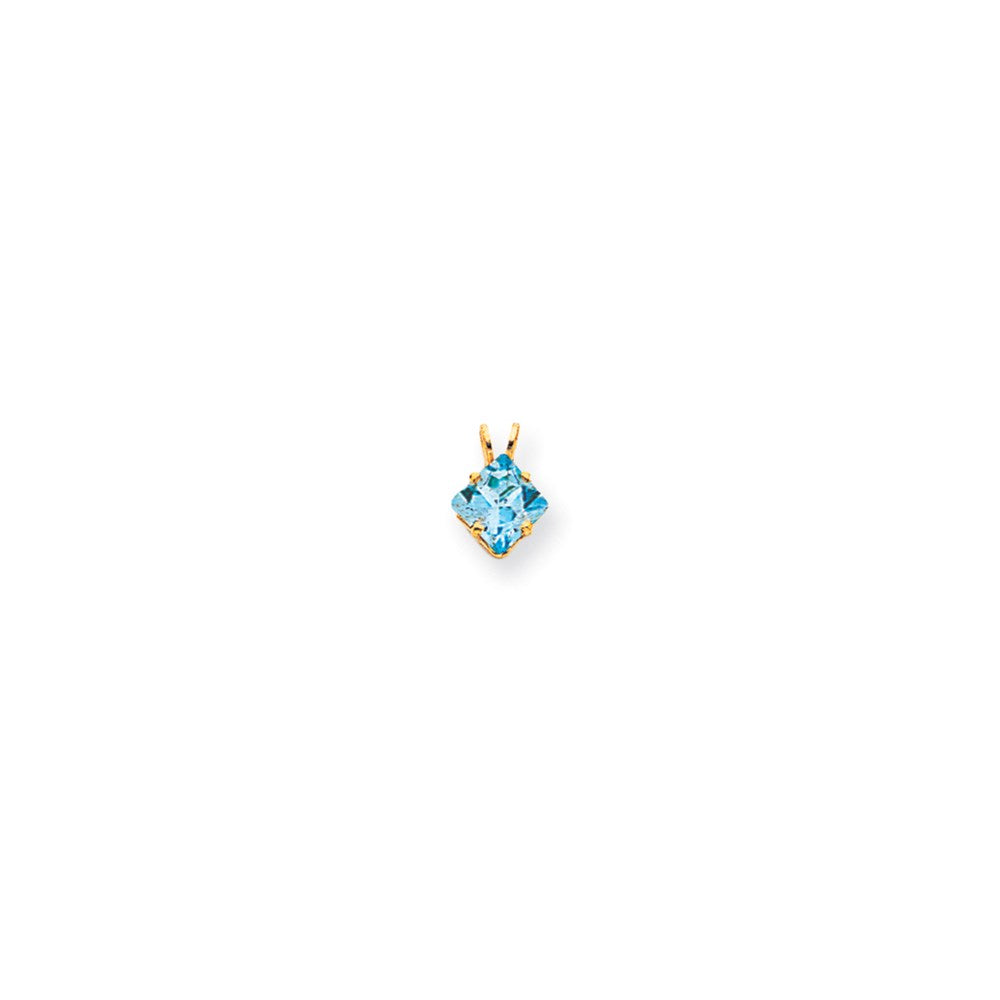 14k yellow gold 6mm princess cut blue topaz pendant xp432bt