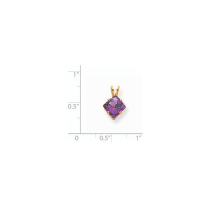 14k yellow gold 7mm princess cut amethyst pendant xp433am