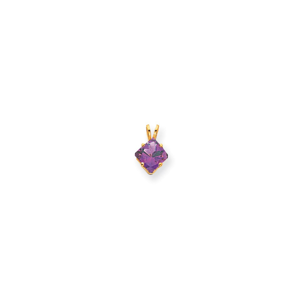 14k yellow gold 7mm princess cut amethyst pendant xp433am
