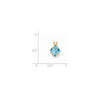 14k yellow gold 7mm princess cut blue topaz pendant xp433bt