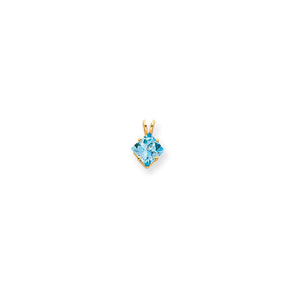 14k yellow gold 7mm princess cut blue topaz pendant xp433bt