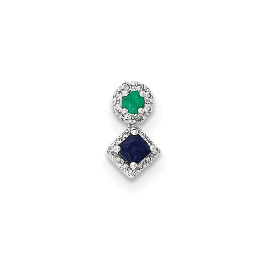 14k White Gold Diamond Sapphire u0026 Emerald Pendant