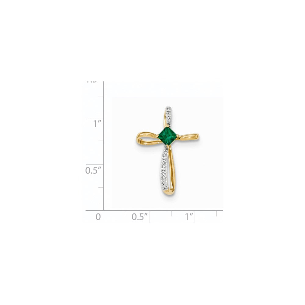 14k yellow gold lab created emerald and real diamond cross pendant xp4539ce aa