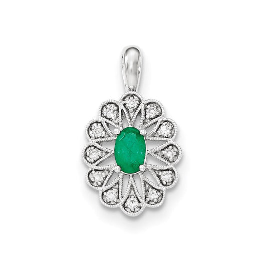14k white gold real diamond and emerald pendant xp4542e aa