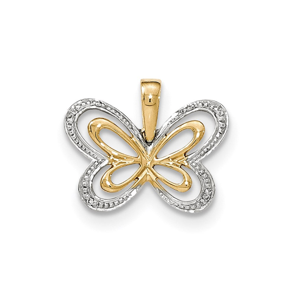 14k yellow gold real diamond w rhodium accent butterfly pendant xp4868aa
