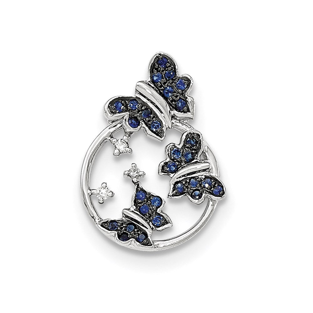 14k white gold real diamond blue sapphire butterfly slide pendant xp4870s aa
