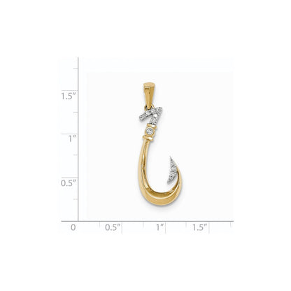 14k yellow gold real diamond fish hook pendant xp4873aa