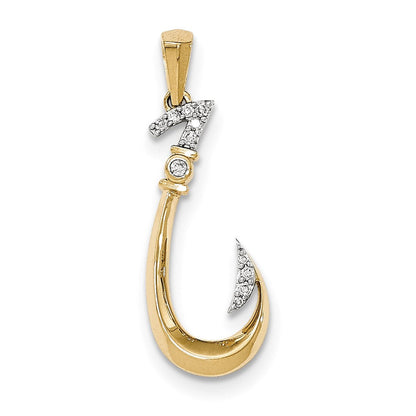 14k yellow gold real diamond fish hook pendant xp4873aa