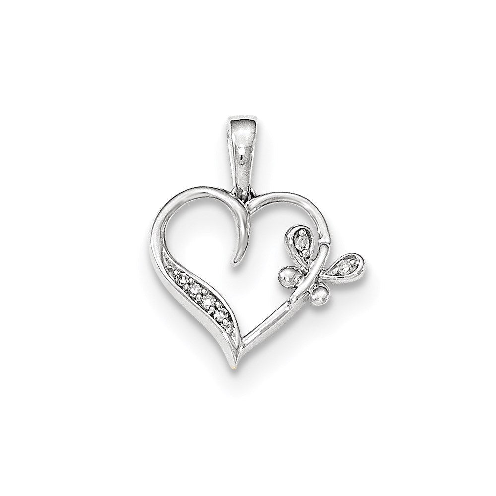 14kt white gold polished heart w butterfly real diamond pendant xp4890aa