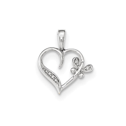 14kt white gold polished heart w butterfly real diamond pendant xp4890aa