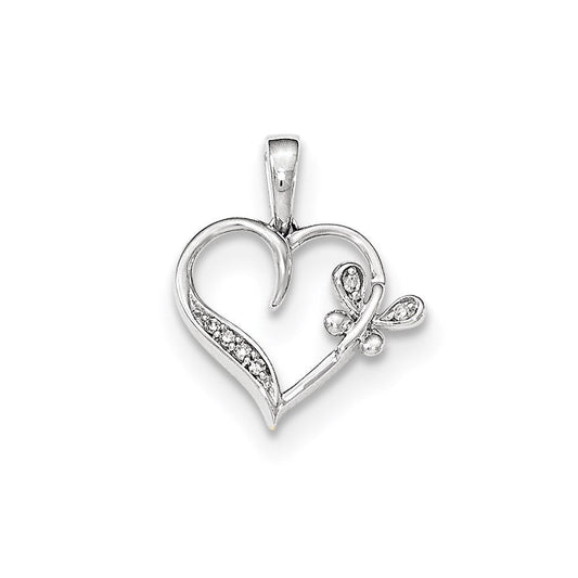 14kt white gold polished heart w butterfly real diamond pendant xp4890aa