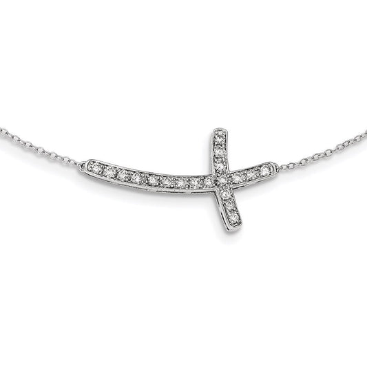 14k white gold real diamond sideways cross 18in necklace xp4953aa