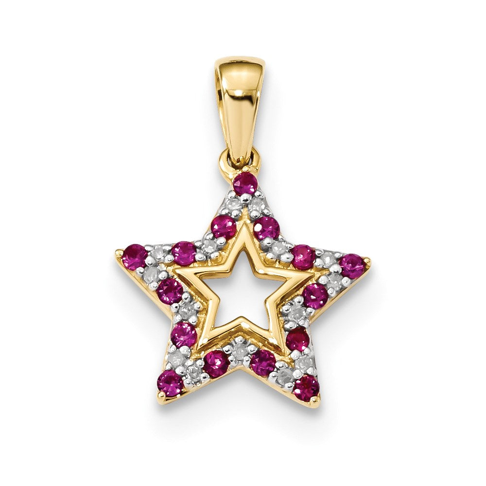 14k yellow gold ruby real diamond star pendant xp5078r aa