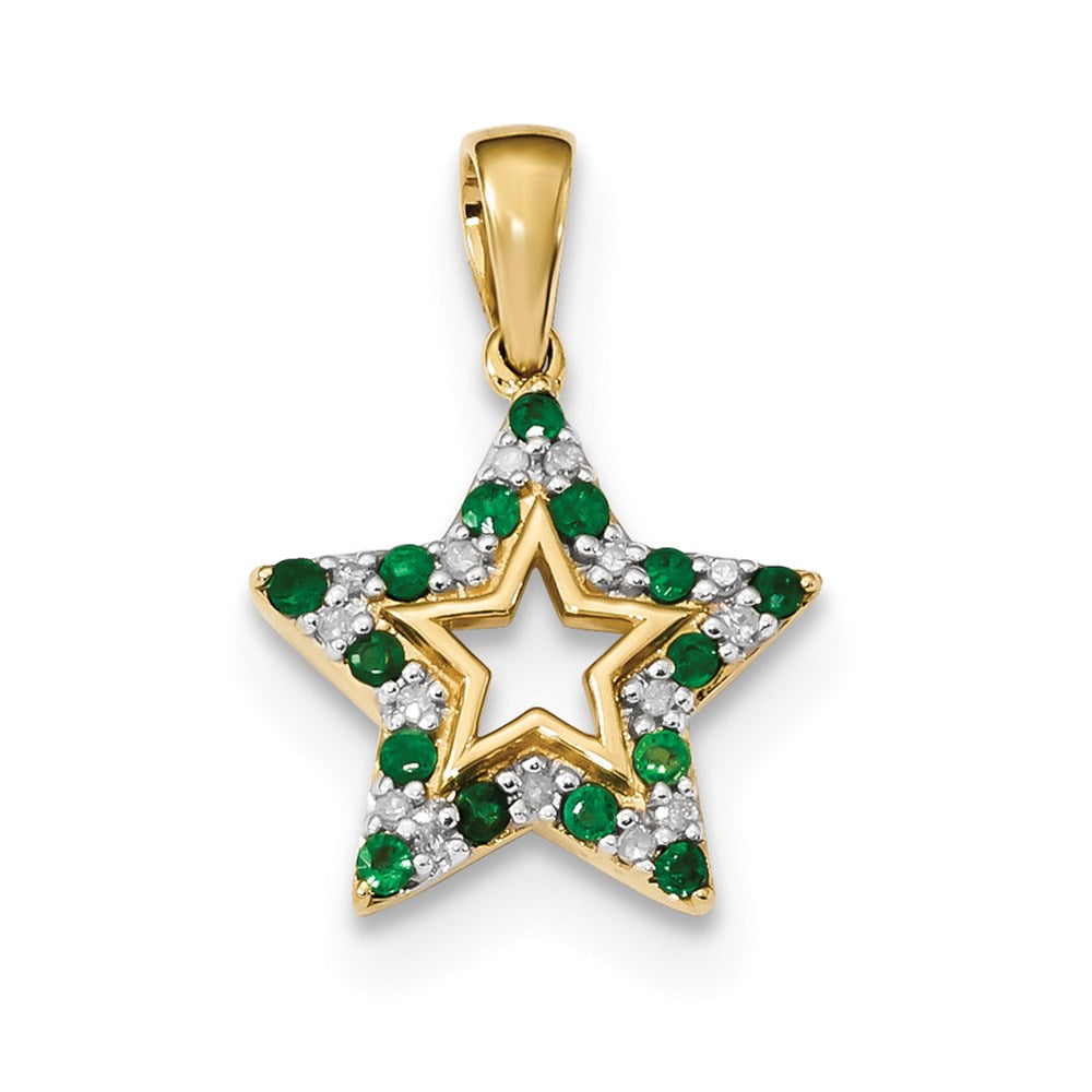 14k yellow gold emerald real diamond star pendant xp5106e aa