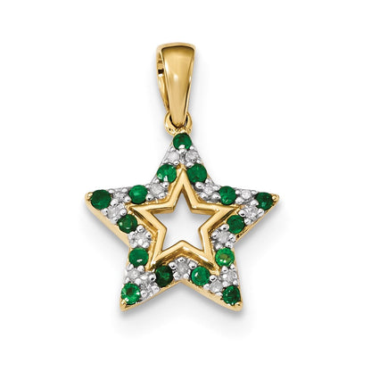 14k yellow gold emerald real diamond star pendant xp5106e aa