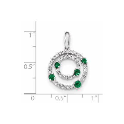 14k white gold real diamond and emerald round polished circle pendant xp5114e aa