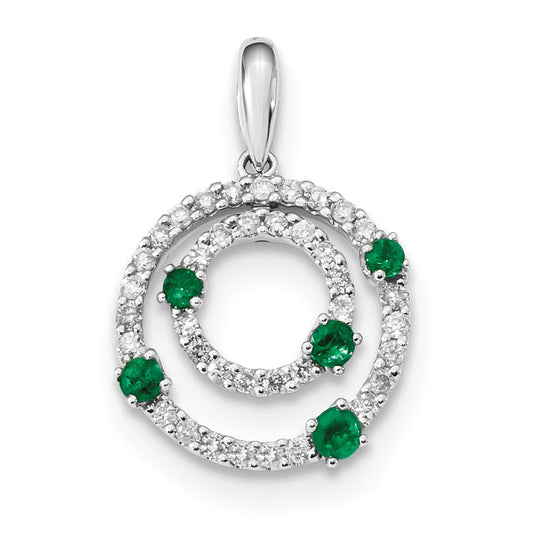 14k white gold real diamond and emerald round polished circle pendant xp5114e aa