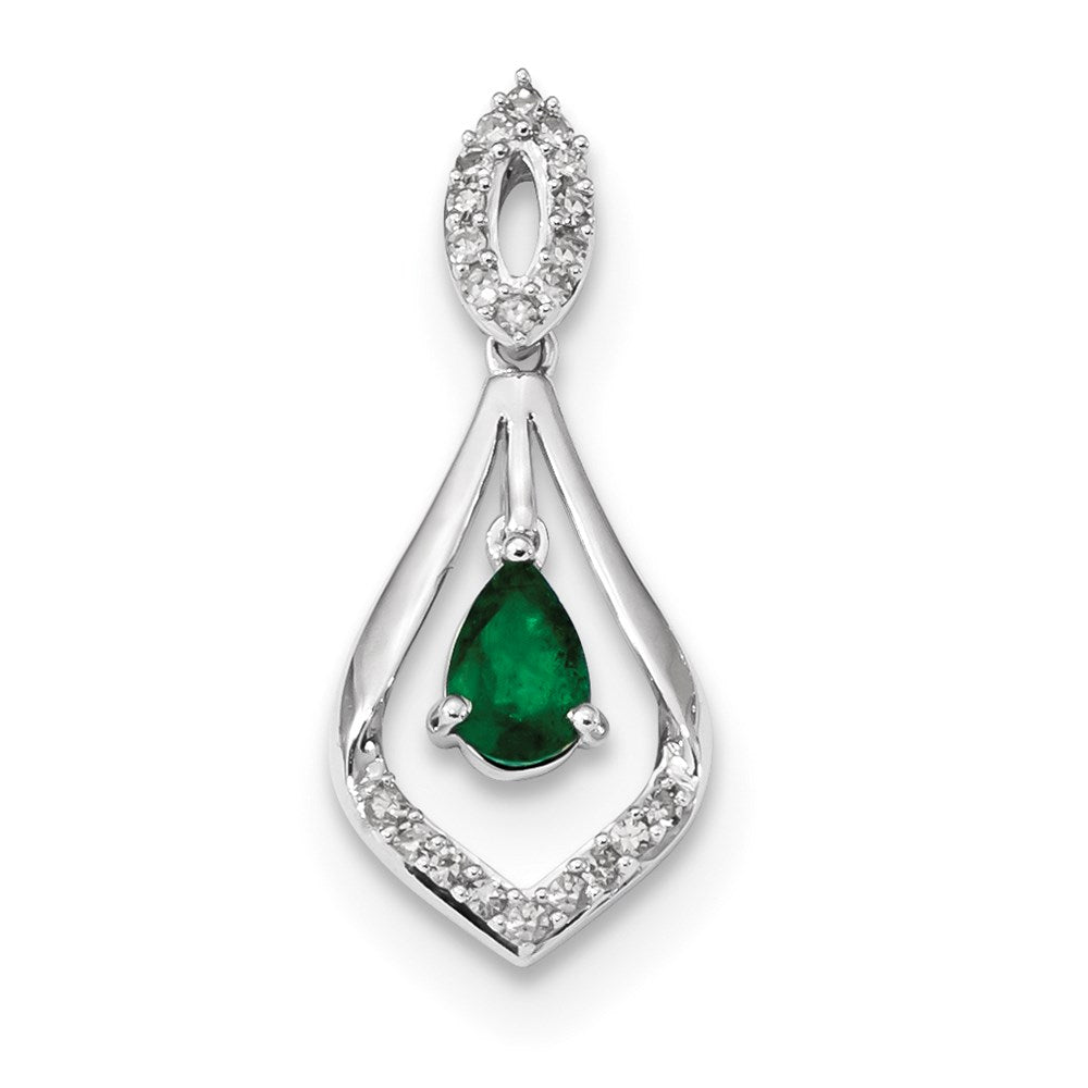 14k white gold real diamond and emerald dangle pendant xp5115e aa