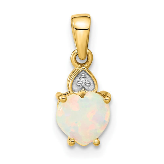 14K Gold with Diamond and Opal Polished Heart Pendant