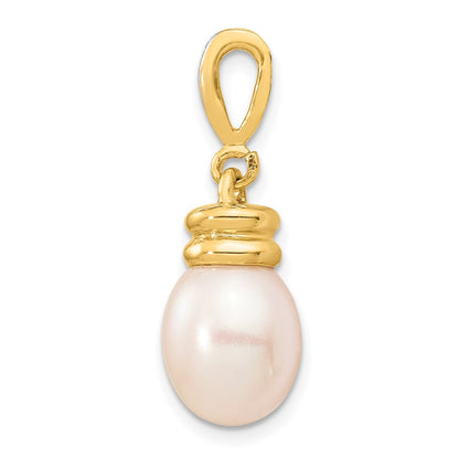 14K 9 10mm White Rice Freshwater Cultured Pearl .06tw Diamond Pendant