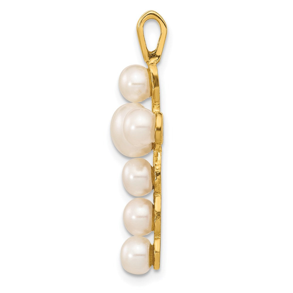 14k Yellow Gold 4-6mm White Button Freshwater Cultured Pearl Cross Pendant