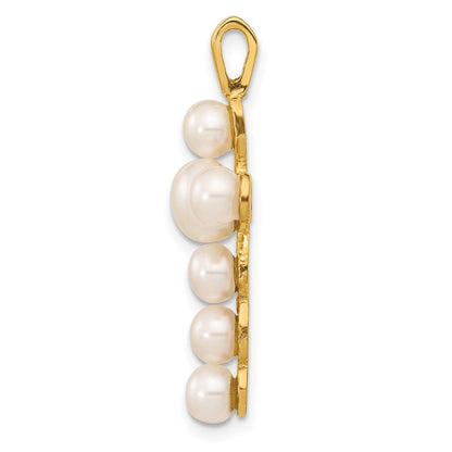 14k Yellow Gold 4-6mm White Button Freshwater Cultured Pearl Cross Pendant