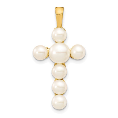 14k Yellow Gold 4-6mm White Button Freshwater Cultured Pearl Cross Pendant