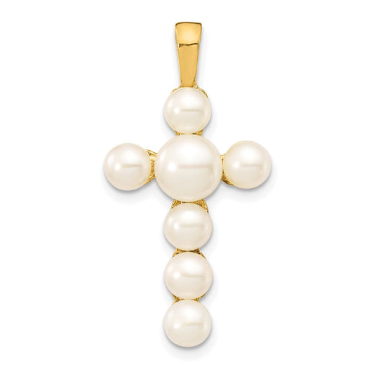 14k Yellow Gold 4-6mm White Button Freshwater Cultured Pearl Cross Pendant
