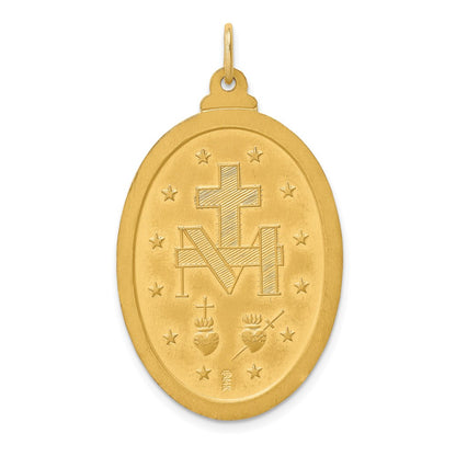 14k Yellow Gold Solid Polished/Satin Large Oval Miraculous Medal