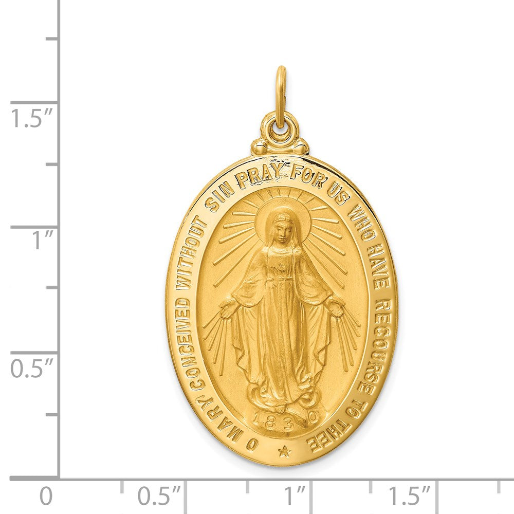 14k Yellow Gold Solid Polished/Satin Large Oval Miraculous Medal