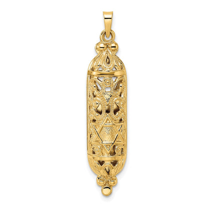 14k Yellow Gold Polished and Textured Solid Mezuzah Pendant