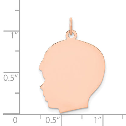 14k Rose Gold Rose Plain Large.013 Gauge Facing Left Engraveable Boy Head Charm