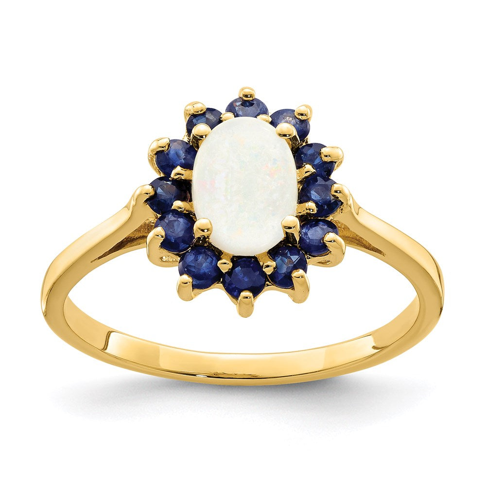 14k yellow gold opal and sapphire ring y11656op