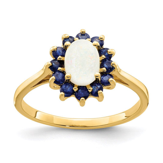 14k yellow gold opal and sapphire ring y11656op