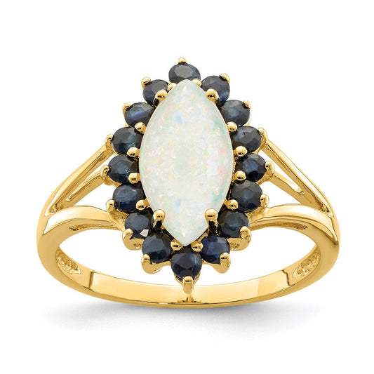 14k yellow gold opal and sapphire ring y11658op