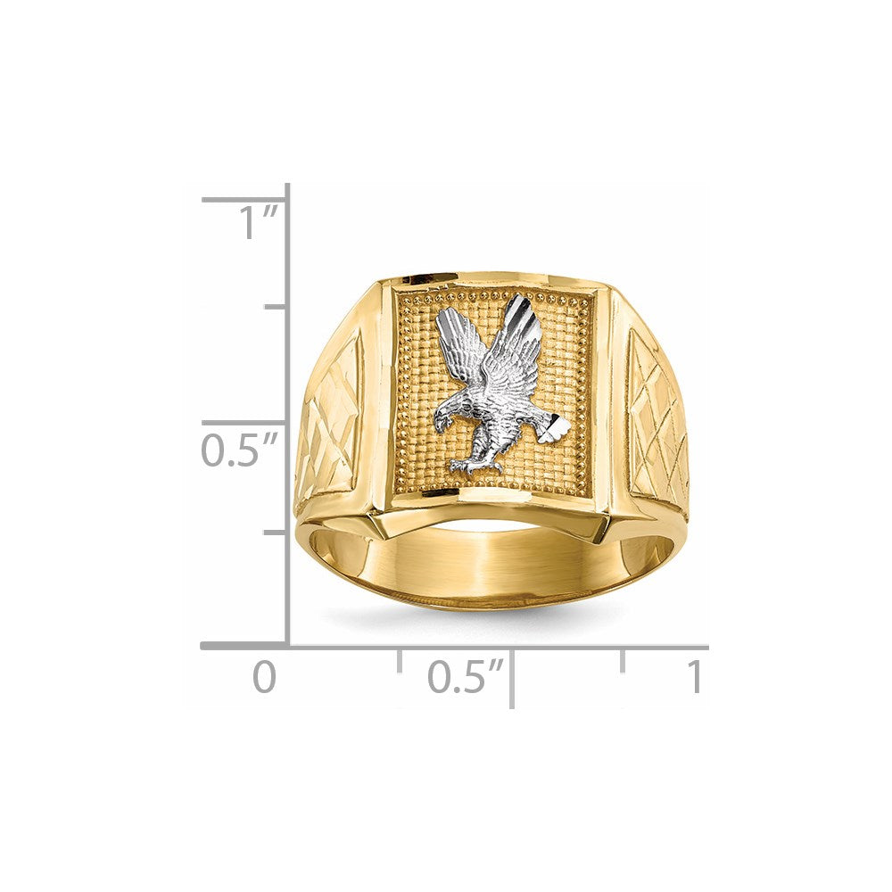 14k yellow gold w rhodium diamond cut eagle mens ring y13811