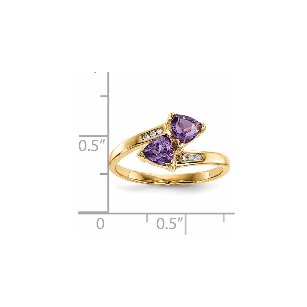14K Gold w/ Real Diamond & Amethyst Polished Ring