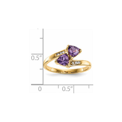 14K Gold w/ Real Diamond & Amethyst Polished Ring
